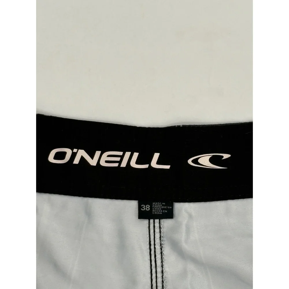 ONeill Mens Plaid Board Shorts Grey Black White Cargo Pocket Swim Trunks Sz 38